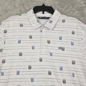 Travis Mathew Mens Performance Golf Polo Shirt XL White Pina Colada Print